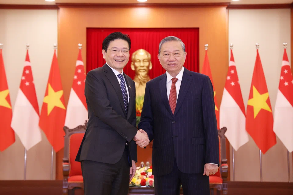 PM Lawrence Wong (left) calls on Vietnam's top leader To Lam, weeks after the two met in Singapore.