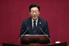 South Korean President Lee Jae Myung delivers the 2026 budget speech during a plenary session of the National Assembly in Seoul, South Korea, Nov 4, 2025. 
