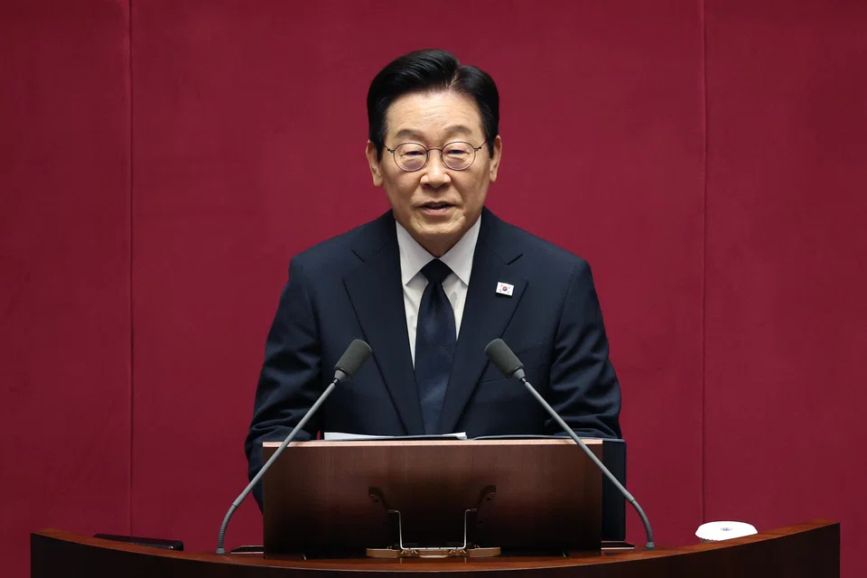 South Korean President Lee Jae Myung delivers the 2026 budget speech during a plenary session of the National Assembly in Seoul, South Korea, Nov 4, 2025. 