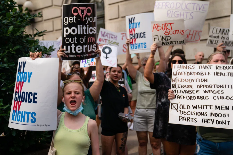 Protests in June 2022 against the Supreme Court's ruling in the Dobbs v Jackson Women's Health Organisation in Atlanta, Georgia. Recent research at the Yale School of Management into companies’ responses to the overturning of Roe v Wade showed that these were rarely driven by the personal politics of a given boss. Instead, industry, geography, the workforce and a firm’s customer base largely determined company positions.