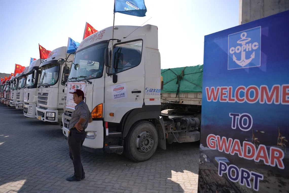 A trade project in Gwadar Port in Karachi. China's financial engagement in emerging market countries has expanded, propelled by the Belt and Road Initiatve.