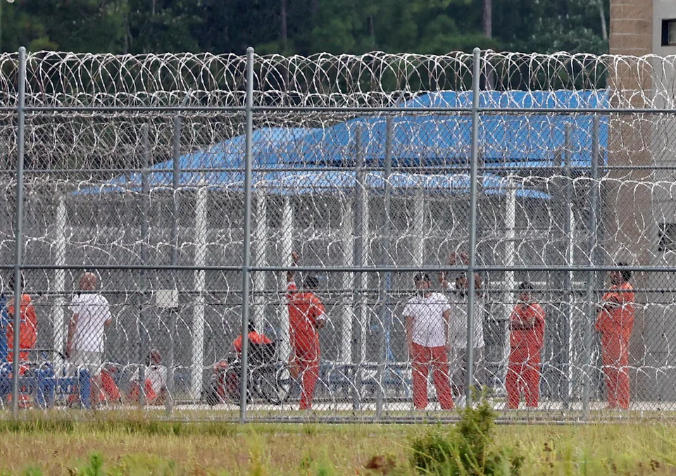 The exterior of the Folkston Immigration and Customs Enforcement Processing Center where Korean workers of Hyundai Motor Group and LG Energy Solution are being detained in Folkston, Georgia, Sep 8, 2025. 