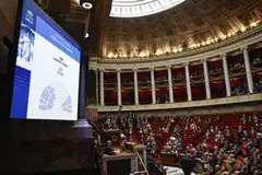 A screen shows the result of the no-confidence vote against the French prime minister and his government at the National Assembly, Paris, France, Dec 4, 2024. The government lost the no-confidence vote after a total of 331 members of the parliament voted in favour of the motion.  