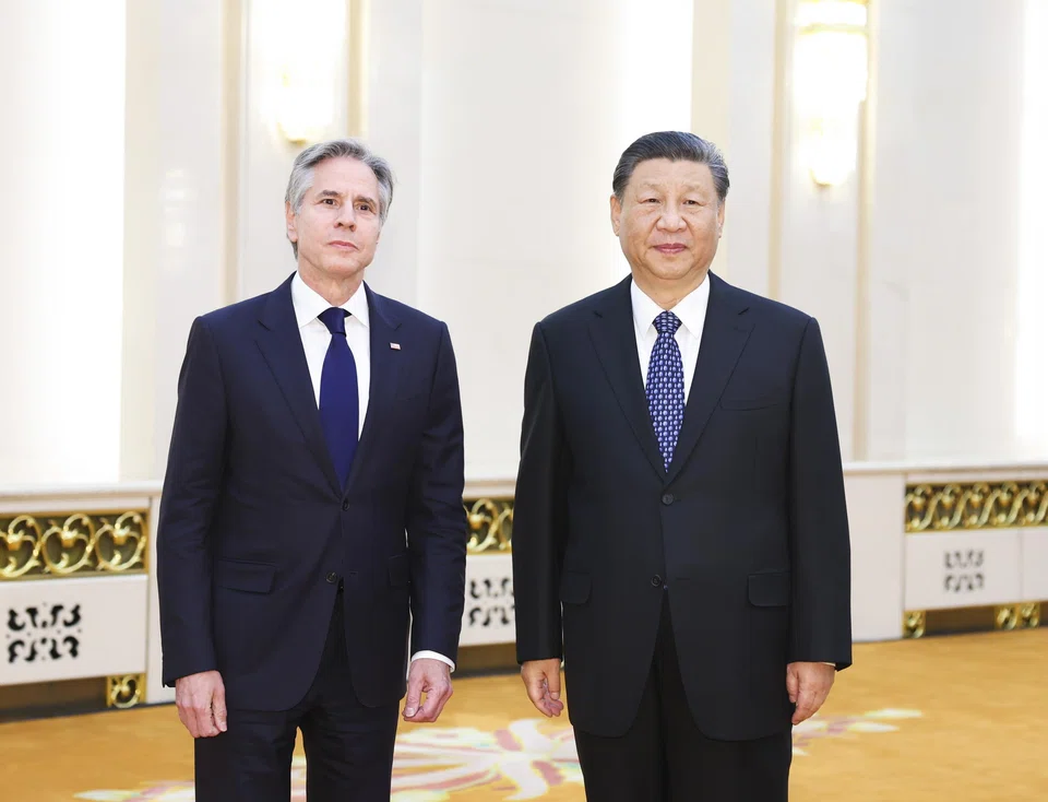Chinese President Xi Jinping meets with US Secretary of State Antony Blinken at the Great Hall of the People in China on Apr 26. 