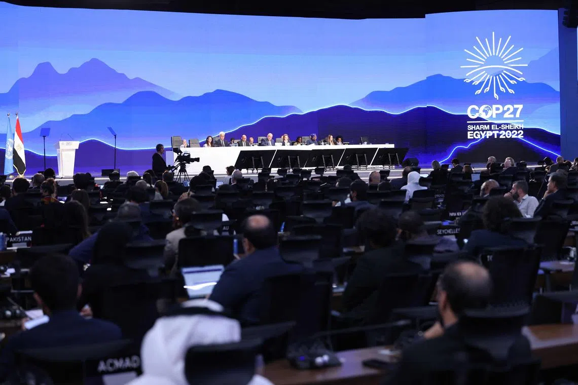 The closing session of the COP27 climate conference in Sharm el-Sheikh on Sunday (Nov 22). This year's meeting in Egypt was the 27th in the series, and like last year's in Glasgow, a monster compared to its forebears. 