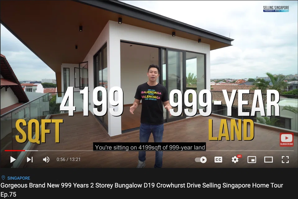 A screenshot of a virtual home tour by Selling Singapore. The general format of the team's videos was modelled after US real estate personalities’ YouTube property tours and reality TV shows.  