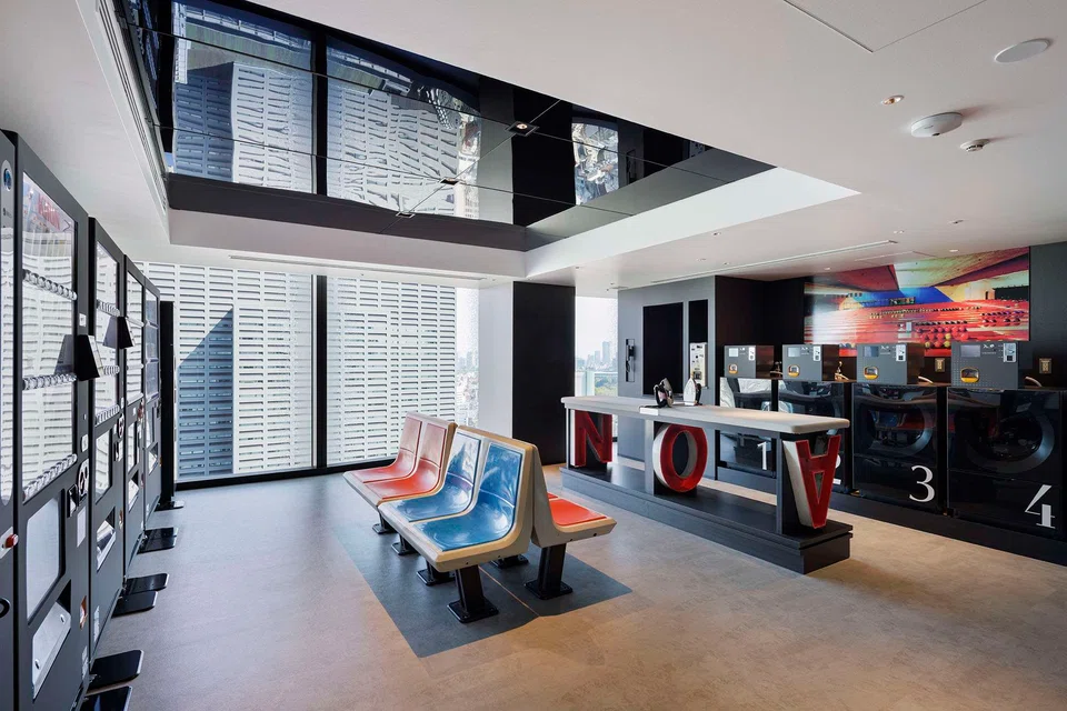 Hotel Groove's quirky coin-operated laundry room.