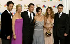 Matthew Perry (third from left), who played Chandler Bing on the hit TV sitcom from 1994-2004, died at the age of 54, having struggled for decades with addiction and related serious health issues.