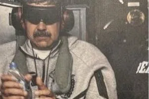 An image shared by US President Donald Trump on social media, which he says shows Venezuelan President Nicolas Maduro being held on the USS Iwo Jima.