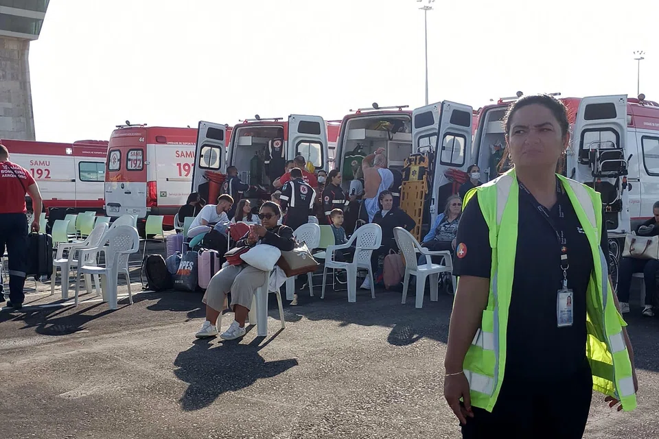Ambulances assisting passengers of an Air Europa Boeing 787-9 Dreamliner that made an emergency landing in Natal (northern Brazil) on July 1, after hitting strong turbulence on its way from Madrid to Montevideo.   