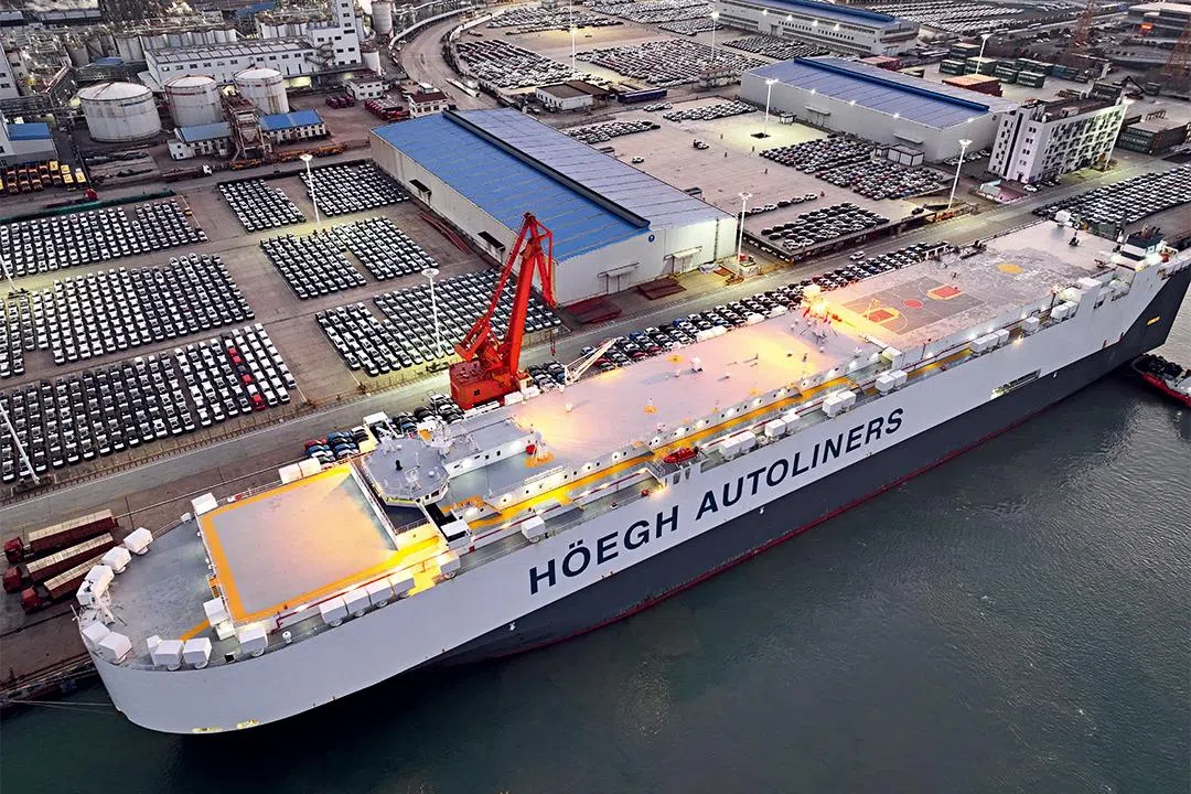 Row upon row of vehicles wait to be shipped overseas on Jan. 2 at the Lianyungang terminal in East China’s Jiangsu province. 