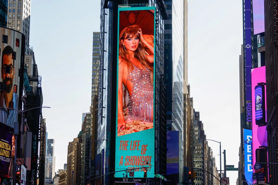A billboard advertises Taylor Swift’s new album "The Life of a Showgirl" in Times Square in New York City, US, Oct 3, 2025. 