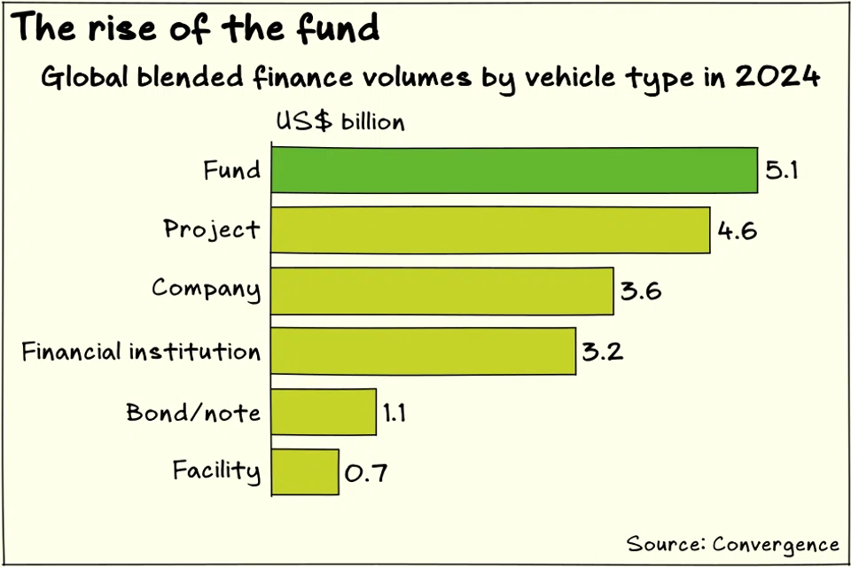Funds mobilised the most blended finance capital in 2024, Convergence data shows.