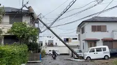 A fallen electricity pole following Typhoon Shanshan in Miyazaki, Japan, Aug 29, 2024.