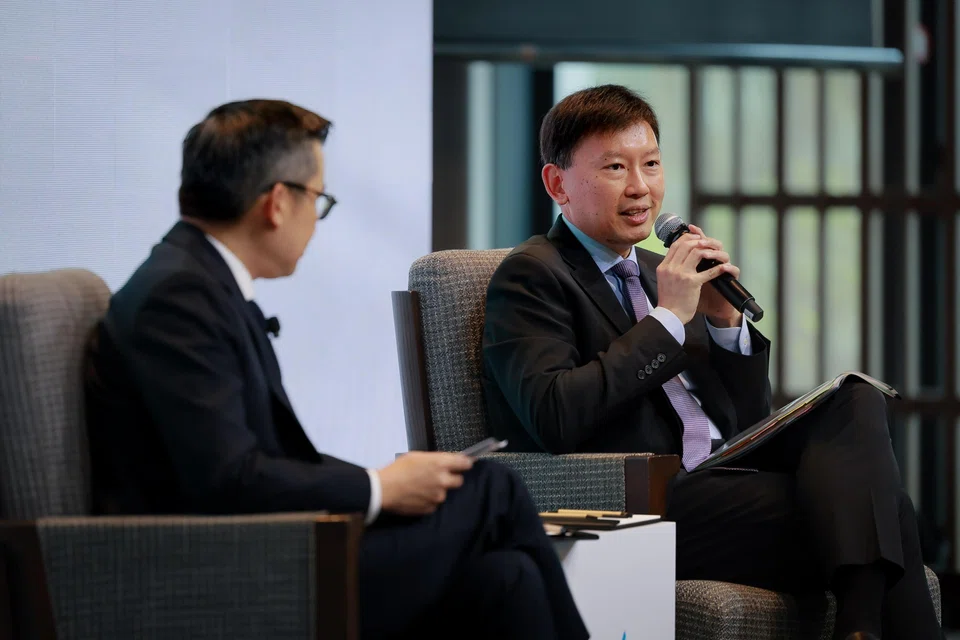 Transport Minister and Second Finance Minister Chee Hong Tat hopes that Singapore can remain friends with the two largest superpowers in the world. On the left is The Straits Times editor Jaime Ho.