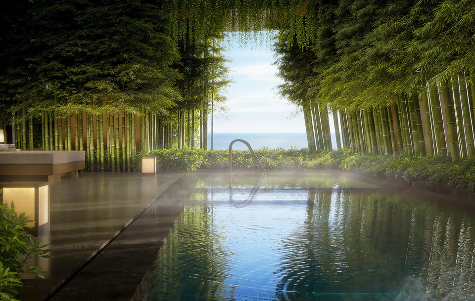 Aman Singapore features a comprehensive spa spread across an entire floor, anchored by an infinity pool.