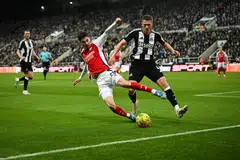 Arsenal midfielder Kai Havertz (in red) fighting for the ball with Newcastle's Sven Botman in the Carabao Cup semi-final on Feb 5. The two clubs are in talks to play at Singapore's National Stadium in July.