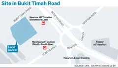 The 99-year leasehold private-housing site next to Newton MRT station can generate about 340 homes.
