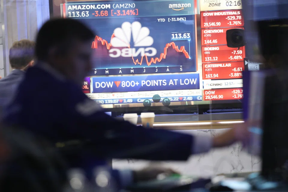 Traders on the floor of the NYSE. US stocks have sold off sharply as recession fears grow. 