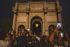 The Olympic flame rests in an enormous cauldron, comprises 40 LED spotlights and 200 misting nozzles, and is tethered to what looks like a gigantic hot-air balloon that will rise into the air every night of the Games.