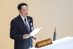 Thai Prime Minister Anutin Charnvirakul delivers his government's policy statement to the parliament in Bangkok, Thailand, April 9, 2026. 