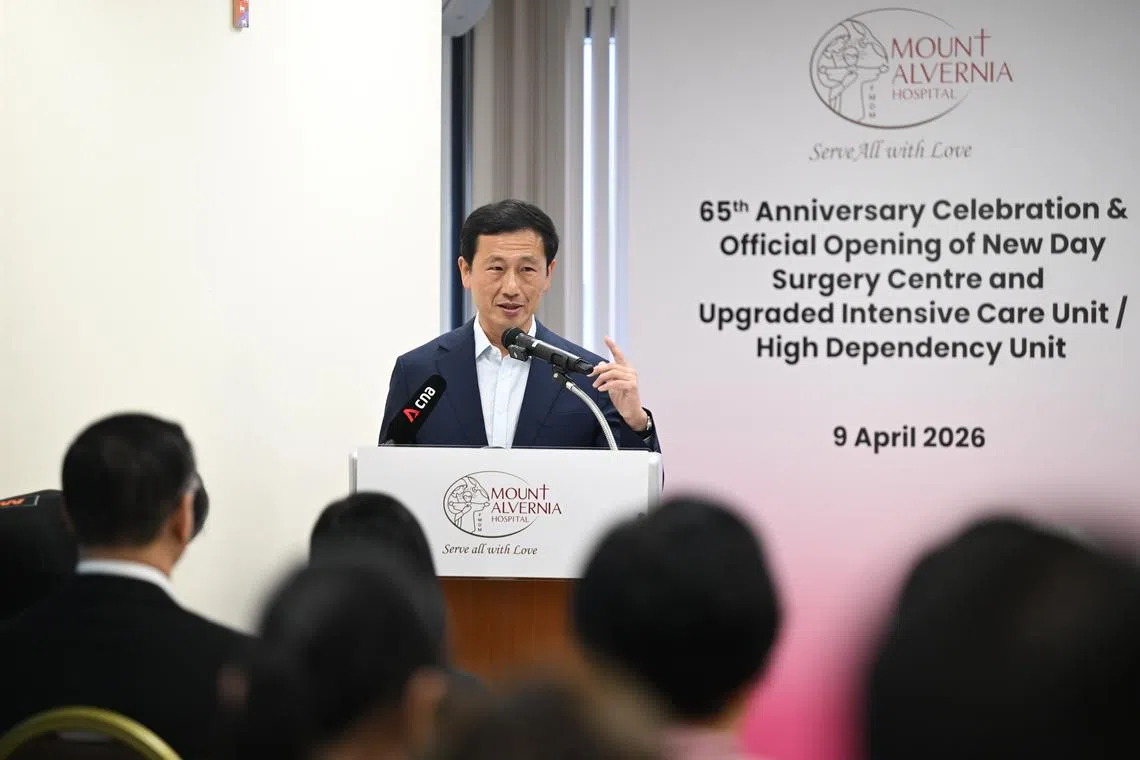 Minister for Health Ong Ye Kung speaking at an event marking the 65th anniversary of Mount Alvernia Hospital on Thursday (Apr 9).