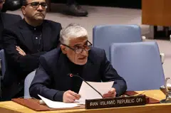 Iran's UN ambassador Amir-Saeid Iravani addresses members of the UN's Security Council in New York City, New York, March 11, 2026. 