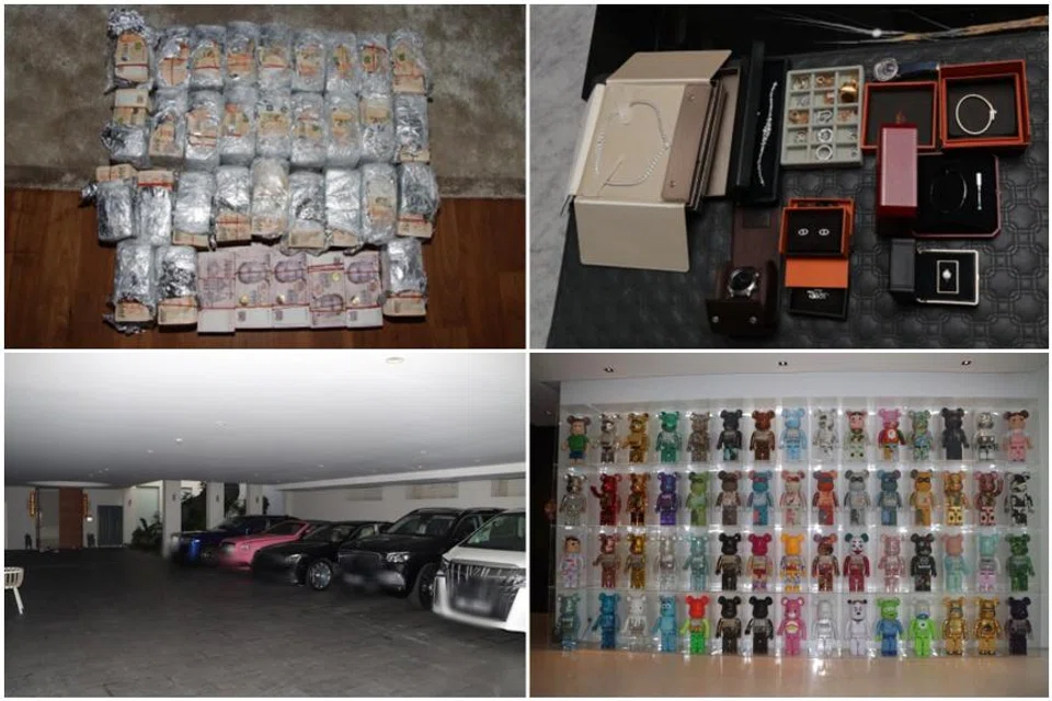 The police seized cash and luxury items, and issued prohibition of disposal orders against ornaments and cars as part of an islandwide raid.