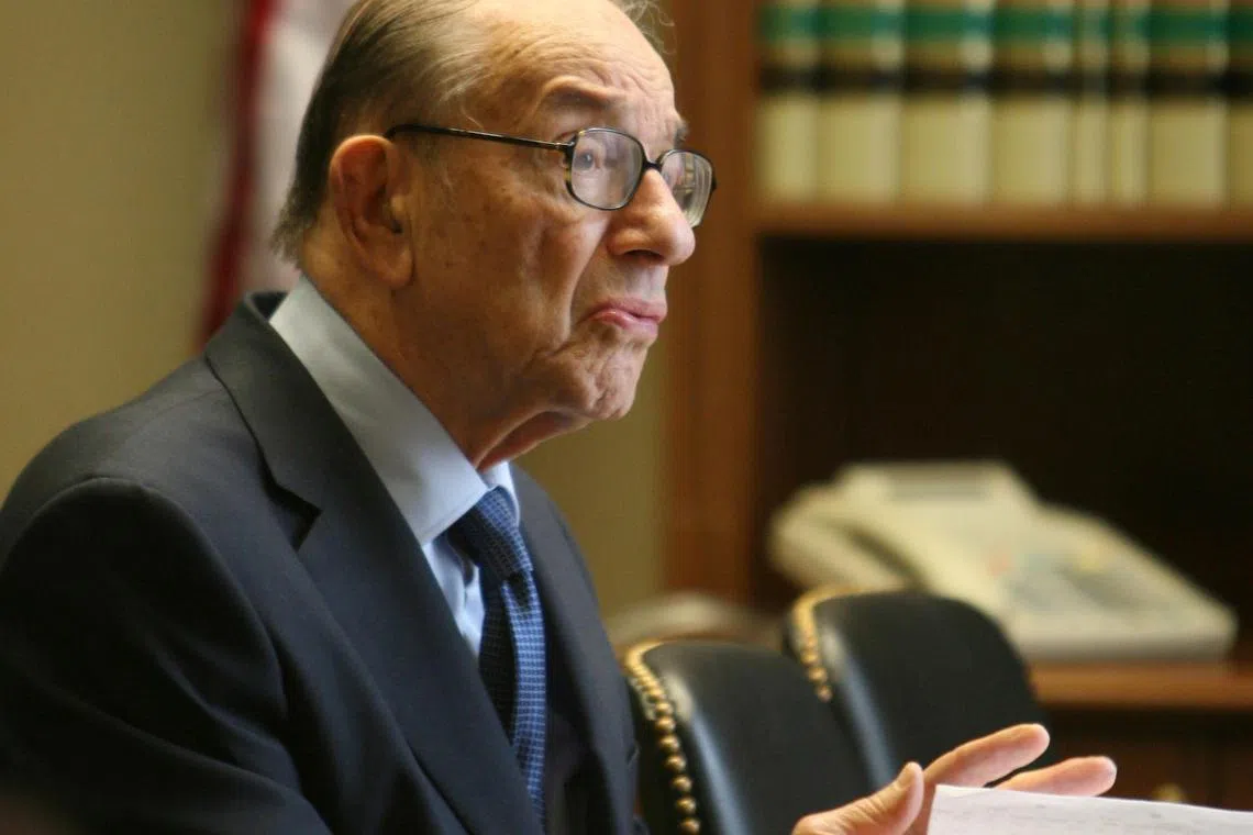 Alan Greenspan, former chairman of the U.S. Federal Reserve, testifies at a Senate Judiciary subcommittee hearing on immigration, in Washington, D.C., U.S., on Thursday, April 30, 2009. Greenspan said that illegal immigration makes a "significant" contribution to economic growth by providing a flexible workforce. Photographer: Chris Kleponis/Bloomberg News