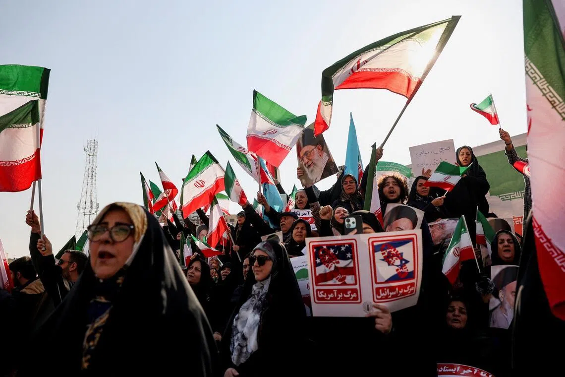 A pro-government rally in Teheran on Jan 12. The Trump administration’s approach to Iran represents both moral commitment to human rights and potentially catastrophic miscalculation of American capabilities to shape events in complex societies.