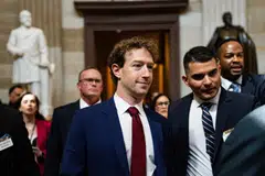 Meta’s chief executive Mark Zuckerberg departs the office of Senate Majority Leader John Thune after a meeting at the Capitol in Washington, March 26, 2026. 
