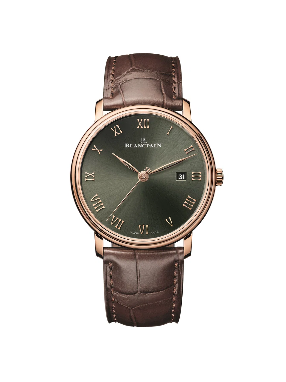 The Blancpain Villeret Extraplate with a sunburst green dial.