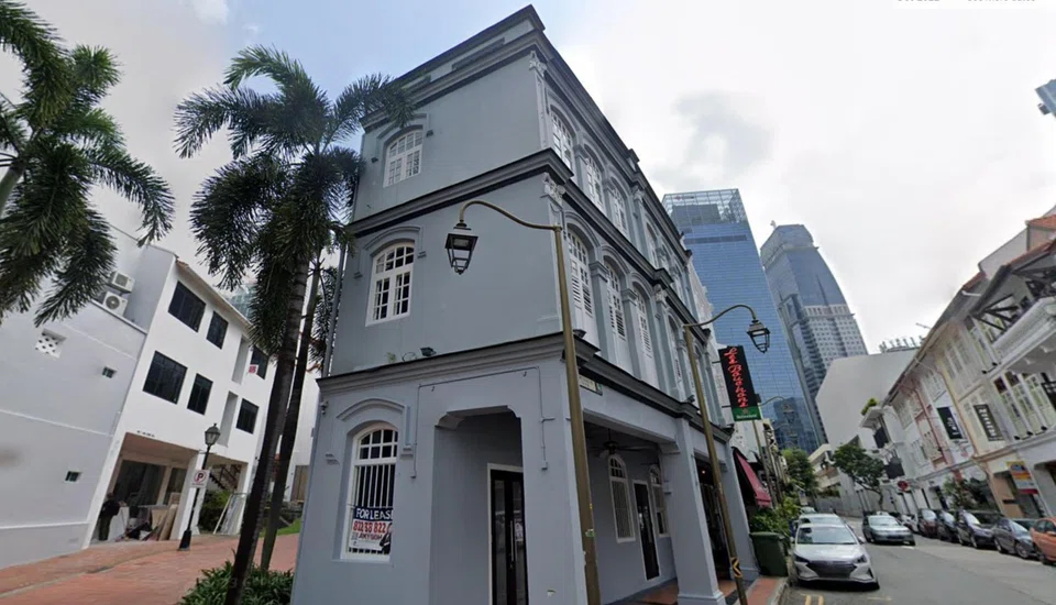 This corner shophouse pair in Ann Siang Road is being sold to a Singapore entity owned by a Switzerland-incorporated company.