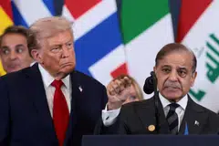 Pakistan's PM Shehbaz Sharif, seen here with US President Donald Trump, urged "all warring parties" to observe a ceasefire everywhere for two weeks "to allow diplomacy to achieve conclusive termination of war".