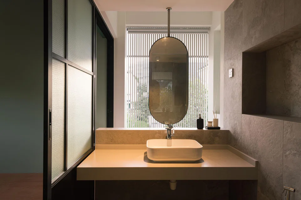 The guest room has an open-concept bathroom with a small balcony ledge.