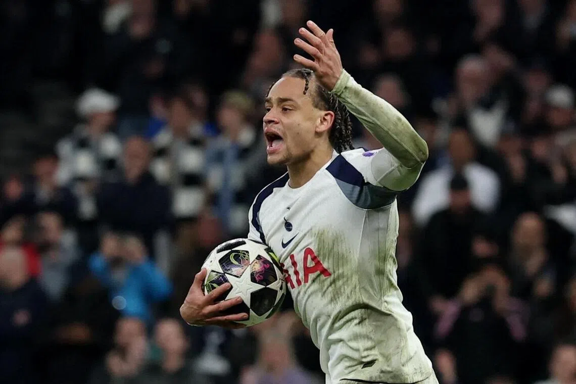 Tottenham Hotspur's Xavi Simons scored twice in the 3-2, second-leg win over Atletico Madrid on Mar 19, but it was not enough to prevent Spurs from crashing out of the Champions League.