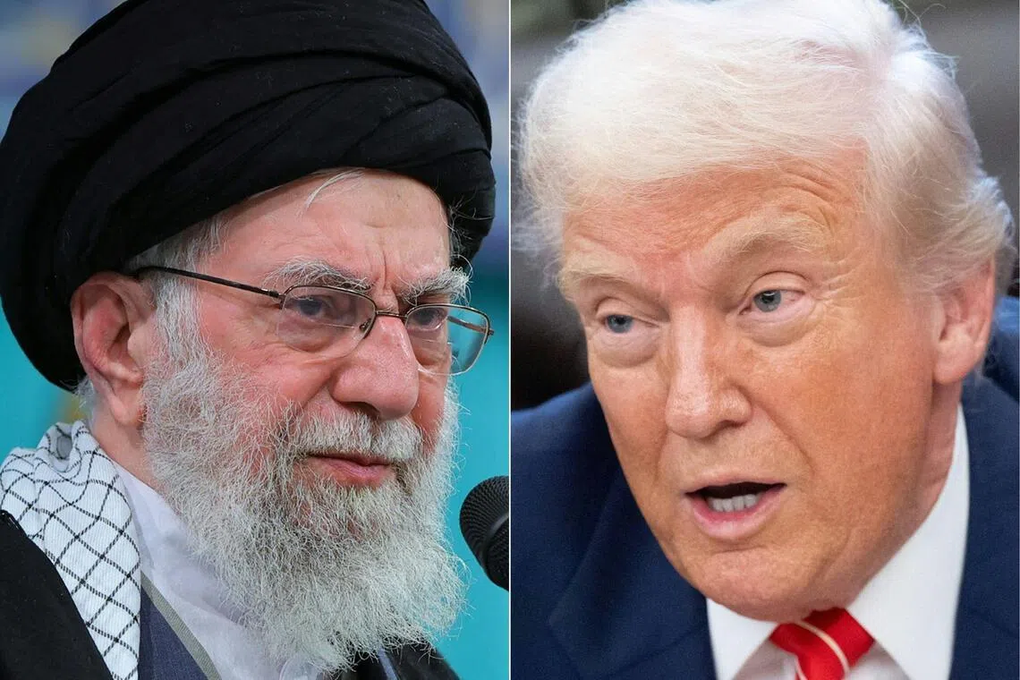 US President Donald Trump (right) said in an interview with NBC News on Feb 4, 2026, that Iran's supreme leader Ayatollah Ali Khamenei (left) should be "very worried," as the US builds up its military forces in the region.