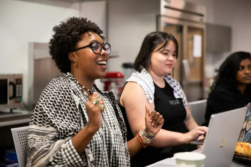 Sasha DuBose, left, a student in the food studies programme at NYU, was among the speakers.