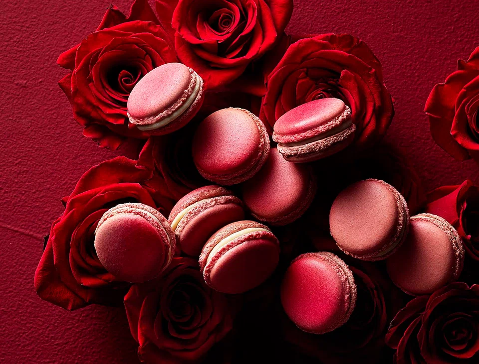 Pierre Herme's signature ispahan macarons.