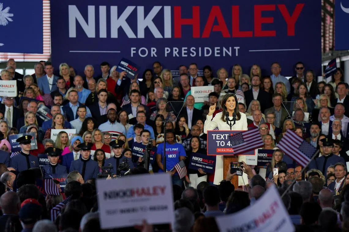 Former South Carolina governor and former US ambassador to the UN Nikki Haley announces her run for the 2024 Republican presidential nomination at a campaign event in Charleston, South Carolina, Feb 15, 2023.