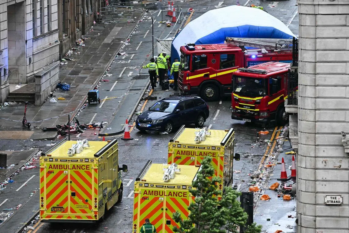 A car collided with a number of pedestrians during Liverpool FC's Premier League victory parade, police said, Liverpool, Britain, May 26, 2025. 