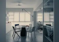 The original living area is now an open kitchen and dining space.