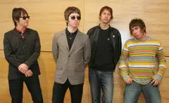Members of British rock band Oasis in Hong Kong in February 2006. From left: Rhythm guitarist Gem Archer, lead guitarist Noel Gallagher, bass guitarist Andy Bell and lead singer Liam Gallagher.
