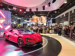 The Yangwang U9, a fully electric supercar from BYD's sub-brand, on display at Singapore Motorshow 2025. 