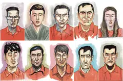 The 10 suspects in the S$2.8 billion money laundering case. 