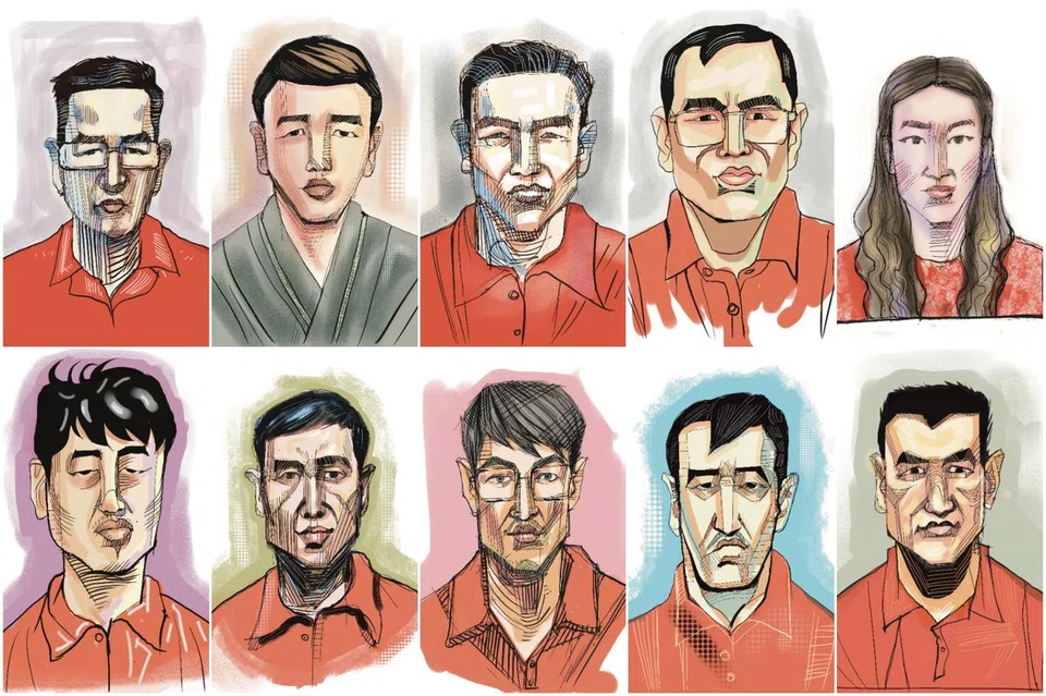 The 10 suspects in the S$2.8 billion money laundering case. 