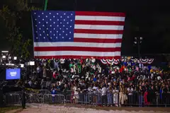 Supporters of Democratic Presidential nominee Kamala Harris gather for an election night watch party at Howard University on Election Day in Washington, DC, Nov 5, 2024. 