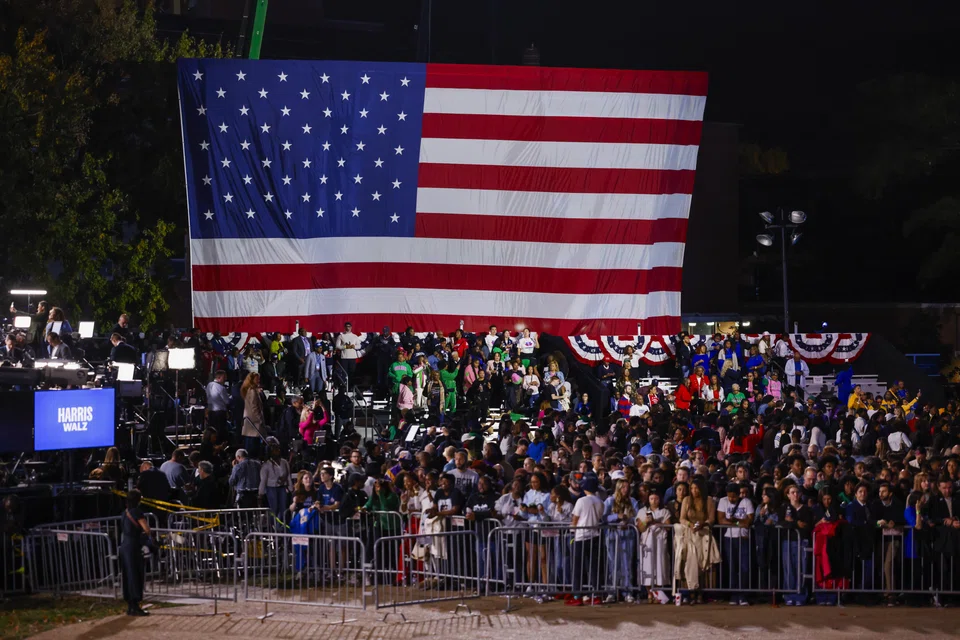 Supporters of Democratic Presidential nominee Kamala Harris gather for an election night watch party at Howard University on Election Day in Washington, DC, Nov 5, 2024. 
