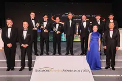 Front row, from left: Christopher Ong, senior vice-president & managing director, DHL Express Singapore; Ken Lee, chief executive officer, DHL Express Asia-Pacific; Chen Huifen, editor, The Business Times; Stephen Lee, chairman of the SBA Judging Panel. Back row, from left: Dr Zhou Lihan, co-founder and CEO of Mirxes, (Young Business Leader of the Year); Lim Chung Chun, chairman & CEO, iFast  Corporation (Outstanding Chief Executive of the Year); Yao Hsiao Tung, executive chairman, Hi-P International Group (Businessman of the Year); guest of honour, Education Minister Chan Chun Sing; Teo Swee Ann, founder, president & CEO, Espressif Systems (Outstanding Overseas Executive of the Year); Alex Chua, CEO, Goldbell Financial Services, and Arthur Chua, CEO, Goldbell Group (The Enterprise Award). 
