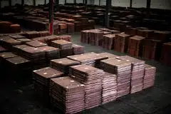 Copper cathodes inside a warehouse at a port south of Shanghai. China's refined copper imports have surged over 70 per cent so far this year to 1.1 million metric tons, while demand from Chinese manufacturers was forecast to rise by up to 7 per cent.